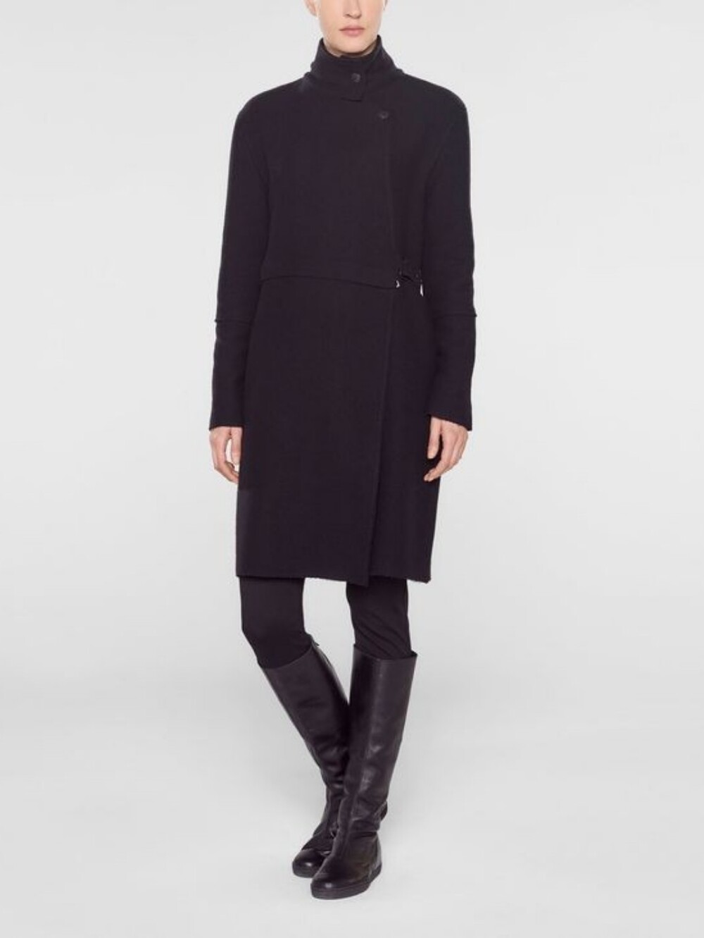 Sarah Pacini Funnel Neck Long Coat Black Size 2